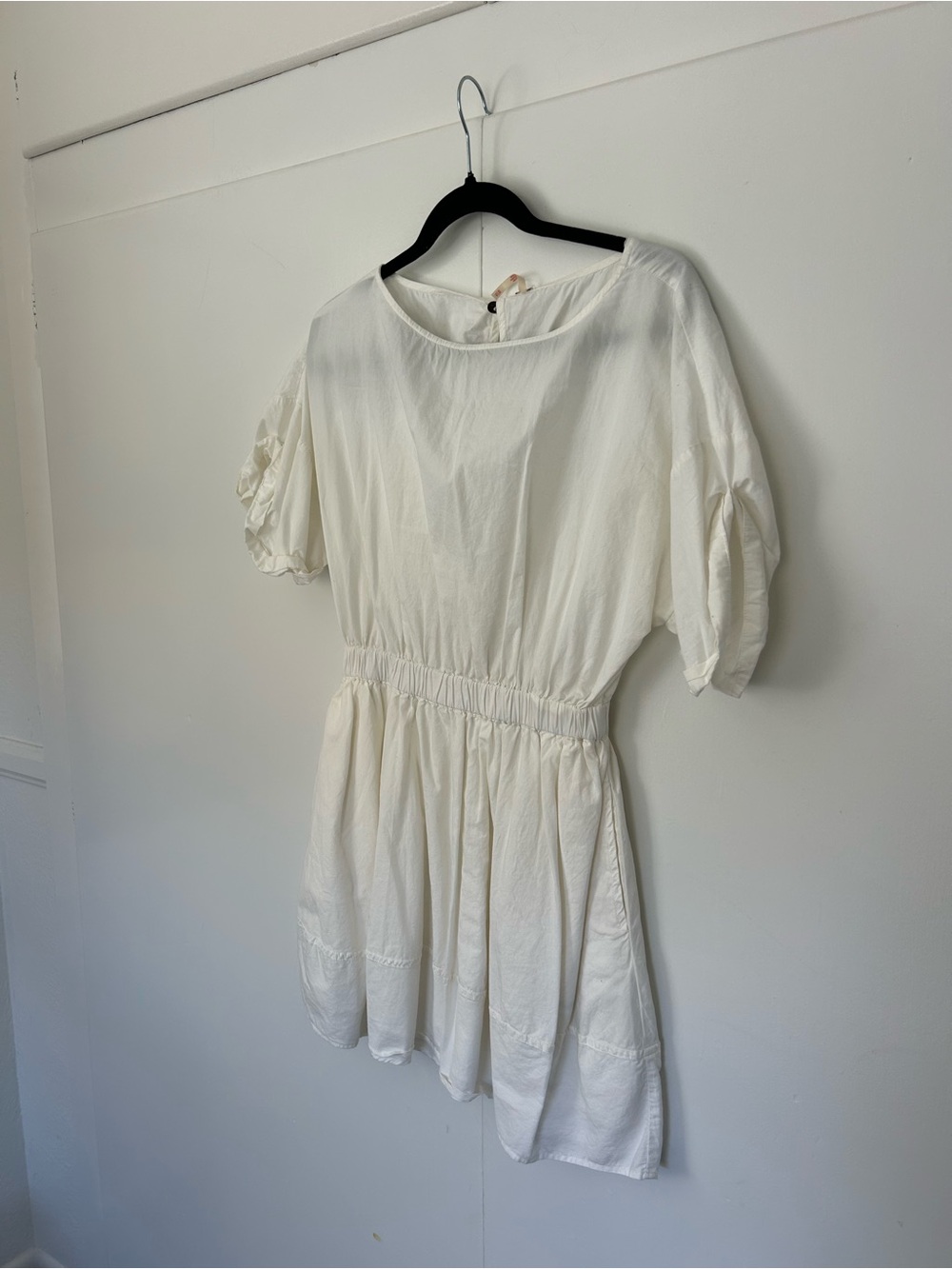 Free People Ivory Short Sleeve Smocked Waist Dress